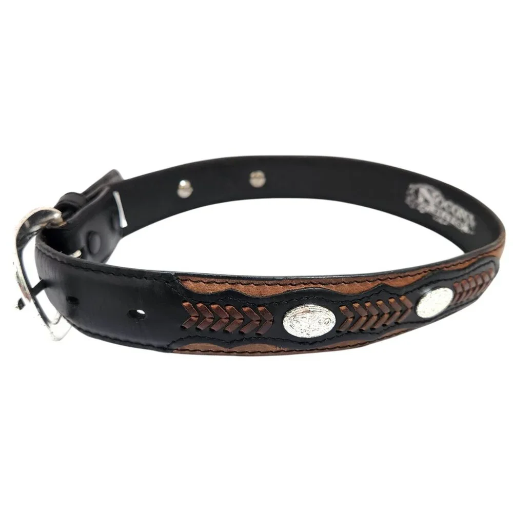 Nocona Kid's Leather Concho Belt Silver Buckle Braided Inlays 27